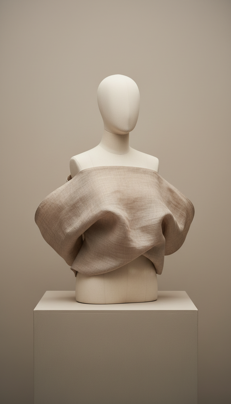 Ash Beige Raw Silk Sculptural Top